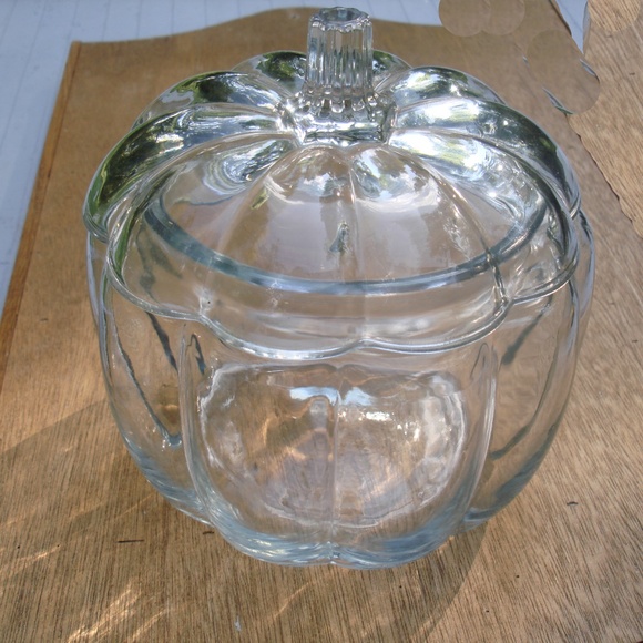 Glass Pumpkin Halloween Decor Cookie Jar with Lid Clear Glass Decoration - Picture 4 of 8